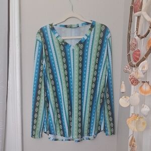 Lucky & Blessed Vibrant Blue and Green Long Sleeve Top